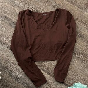 Aerie Brown V-Neck Long Sleeve Top